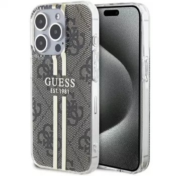 Pevné pouzdro IML 4G Gold Stripe Guess GUHCP15LH4PSEGW pro iPhone 15 Pro 6,1 inch, hnědé