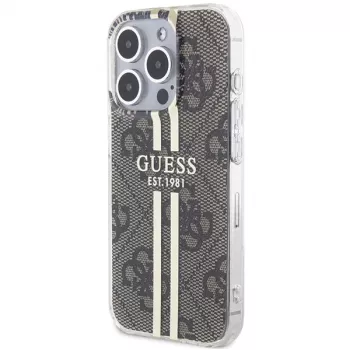 Pevné pouzdro IML 4G Gold Stripe Guess GUHCP15LH4PSEGW pro iPhone 15 Pro 6,1 inch, hnědé