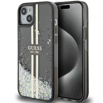 Pevné pouzdro Liquid Glitter Gold Stripes Guess GUHCP15MLFCSEGK pro iPhone 15 Plus / 14 Plus 6,7 inch, černé