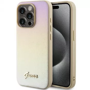 Guess GUHCP14XPSAIRSD Saffiano Iridescent Script pevné pouzdro pro Apple iPhone 14 Pro Max 6,7 inch - zlaté