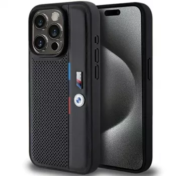BMW Perforated Tricolor Line pevné pouzdro pro Apple iPhone 15 Pro 6,1