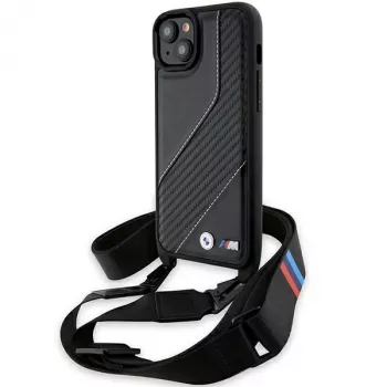 BMW M Edition Carbon Stripe & Strap pevné pouzdro pro iPhone 15 Plus / 14 Plus 6,7