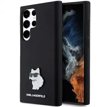 Karl Lagerfeld KLHCS23LSMHCNPK S23 Ultra S918 černý pevný kryt silikonový Choupette kovový pin