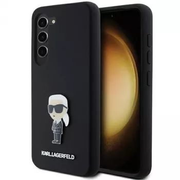 Karl Lagerfeld Ikonik kovový pin silikonový kryt pro Samsung Galaxy S23 - černý