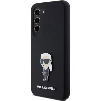 Karl Lagerfeld Ikonik kovový pin silikonový kryt pro Samsung Galaxy S23 - černý
