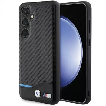 BMW M Collection pravá kůže carbon fiber pevný zadní kryt pro Samsung Galaxy S24 - černý