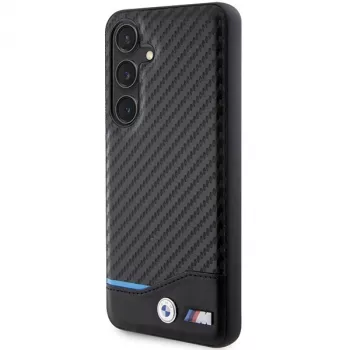 BMW M Collection pravá kůže carbon fiber pevný zadní kryt pro Samsung Galaxy S24 - černý