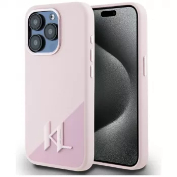 KARL LAGERFELD Silicone Shadow Metal Initial MagSafe pouzdro pro iPhone 15 Pro, růžové