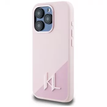 KARL LAGERFELD Silicone Shadow Metal Initial MagSafe pouzdro pro iPhone 15 Pro, růžové