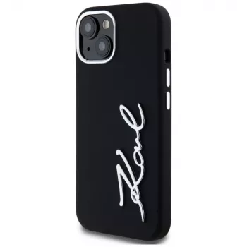 KARL LAGERFELD Silicone Metal Script Logo pouzdro pro Apple iPhone 15, černé