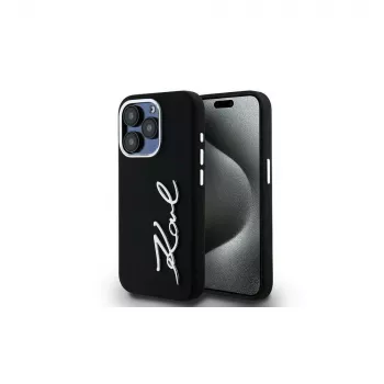 KARL LAGERFELD Silicone Metal Script Logo pouzdro pro Apple iPhone 15 Pro Max, černé