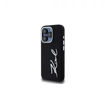 KARL LAGERFELD Silicone Metal Script Logo pouzdro pro Apple iPhone 15 Pro Max, černé