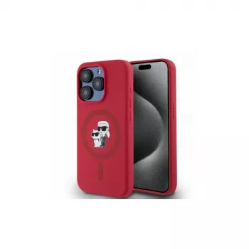 Pevné silikonové pouzdro s prstencem Karl & Choupette Heads MagSafe Karl Lagerfeld KLHMP15LSCMKCRHR pro iPhone 15 Pro 6,1 inch, červené