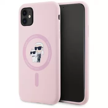 KARL LAGERFELD Silicone Karl&Choupette MagSafe pouzdro pro iPhone 11, růžové