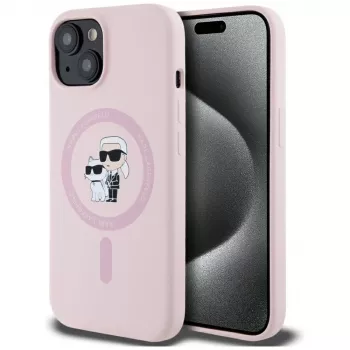 Silikonové pouzdro Karl & Choupette MagSafe Karl Lagerfeld pro iPhone 15, růžové