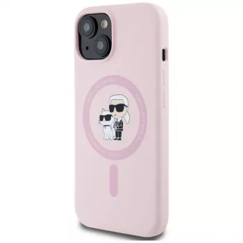 Silikonové pouzdro Karl & Choupette MagSafe Karl Lagerfeld pro iPhone 15, růžové