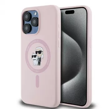 Pevné silikonové pouzdro Karl & Choupette MagSafe Karl Lagerfeld KLHMP15LSCMKCRHP pro iPhone 15 Pro 6,1 inch, růžové