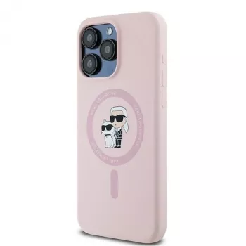 Pevné silikonové pouzdro Karl & Choupette MagSafe Karl Lagerfeld KLHMP15LSCMKCRHP pro iPhone 15 Pro 6,1 inch, růžové