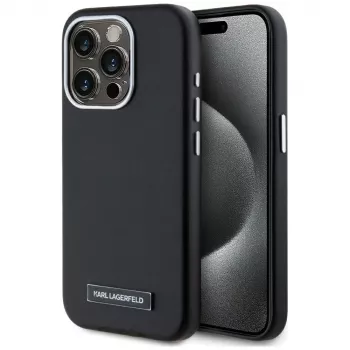 KARL LAGERFELD Metal Plate MagSafe pouzdro pro iPhone 15 Pro, černé