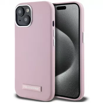 KARL LAGERFELD FW Metal Plate MagSafe zadní kryt pro Apple iPhone 15, růžový