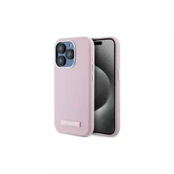 Karl Lagerfeld KLHMP15LPGMSRPP iPhone 15 Pro 6,1 inch růžové pevné pouzdro s kovovou destičkou MagSafe