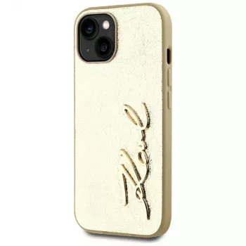 KARL LAGERFELD Wrinkled Metal Signature pouzdro na telefon pro iPhone 15, zlaté