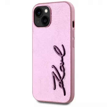 KARL LAGERFELD Wrinkled Metal Signature zadní kryt pro Apple iPhone 15, růžový