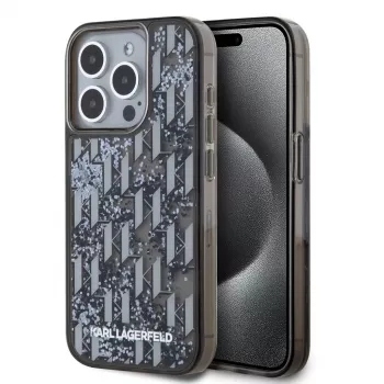 KARL LAGERFELD Liquide GlitterMonogram Gradient zadní kryt pro Apple iPhone 15 Pro, černý