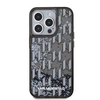 KARL LAGERFELD Liquide GlitterMonogram Gradient zadní kryt pro Apple iPhone 15 Pro, černý