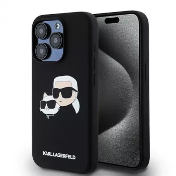 Pevné silikonové pouzdro Karl & Choupette MagSafe Karl Lagerfeld KLHMP15LSKCHPPLK pro iPhone 15 Pro 6,1 inch, černé