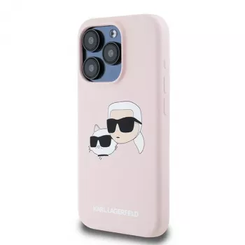 Pevné silikonové pouzdro Karl & Choupette MagSafe Karl Lagerfeld KLHMP15LSKCHPPLP pro iPhone 15 Pro 6,1 inch, růžové