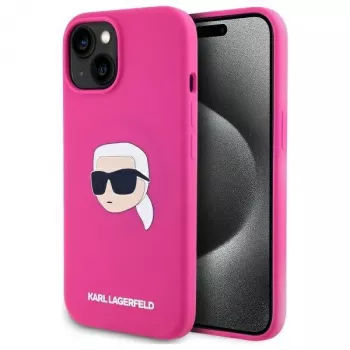 Pevné silikonové pouzdro s potiskem Karl Head a MagSafe Karl Lagerfeld KLHMP15SSKHPPLF pro iPhone 15 6,1 inch, fuchsiové