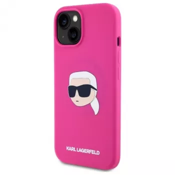 Pevné silikonové pouzdro s potiskem Karl Head a MagSafe Karl Lagerfeld KLHMP15SSKHPPLF pro iPhone 15 6,1 inch, fuchsiové