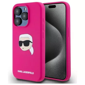 Pevné silikonové pouzdro s potiskem Karl Head a MagSafe Karl Lagerfeld KLHMP15XSKHPPLF pro iPhone 15 Pro Max 6,7 inch, fuchsiové