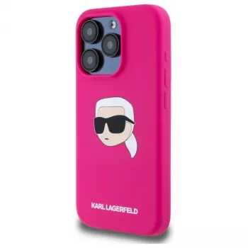 Pevné silikonové pouzdro s potiskem Karl Head a MagSafe Karl Lagerfeld KLHMP15XSKHPPLF pro iPhone 15 Pro Max 6,7 inch, fuchsiové