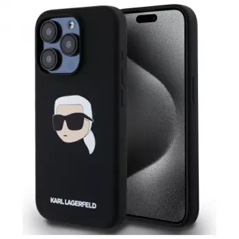 Pevné silikonové pouzdro s potiskem Karl Head a MagSafe Karl Lagerfeld KLHMP15LSKHPPLK pro iPhone 15 Pro 6,1 inch, černé