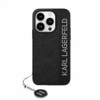 Karl Lagerfeld KLHCP15LPSAKDGCK iPhone 15 Pro 6.1 černé pevné pouzdro Saffiano Rhinestones & Charm