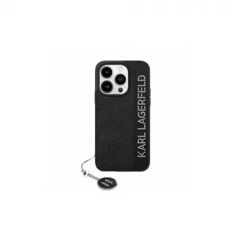Karl Lagerfeld KLHCP15LPSAKDGCK iPhone 15 Pro 6.1 černé pevné pouzdro Saffiano Rhinestones & Charm