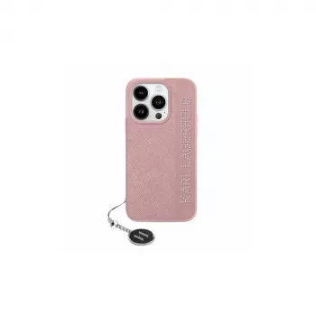 Karl Lagerfeld KLHCP15SPSAKDGCP iPhone 15 / 14 / 13 6.1 růžové pevné pouzdro Saffiano Rhinestones & Charm