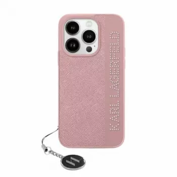 Karl Lagerfeld KLHCP15LPSAKDGCP iPhone 15 Pro 6.1 pevné pouzdro Saffiano Rhinestones & Charm růžové