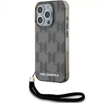 Karl Lagerfeld KLHCP15LHKDPNSK pevné pouzdro pro iPhone 15 Pro 6,1 inch, černé, IML Mono KL Pattern & Cord
