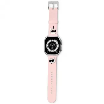 Řemínek na Apple Watch Karl Lagerfeld 3D Rubber Karl & Choupette Heads 42/44/45/49 mm růžový