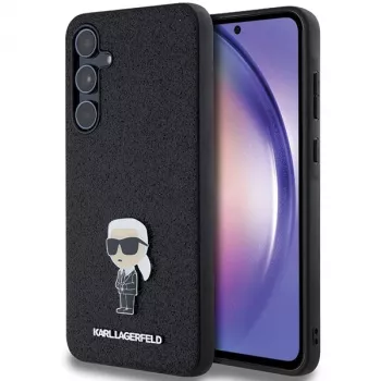 KARL LAGERFELD Ikonik pevné pouzdro pro Samsung Galaxy A55 5G - černé Glitter s kovovým pinem