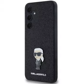 KARL LAGERFELD Ikonik pevné pouzdro pro Samsung Galaxy A55 5G - černé Glitter s kovovým pinem