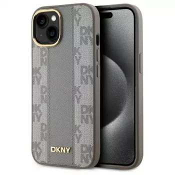 DKNY DKHMP15MPCPVSLE iPhone 15 Plus 6.7 inch Beige Hardcase Leather Checkered Mono Pattern MagSafe