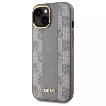 DKNY DKHMP15MPCPVSLE iPhone 15 Plus 6.7 inch Beige Hardcase Leather Checkered Mono Pattern MagSafe