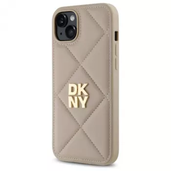 DKNY DKHCP15MPQDSLE Quilted Stack Logo Back Cover for iPhone 15 Plus - Beige