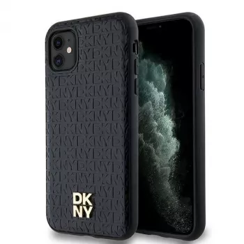 DKNY DKHMN61PSHRPSK iPhone 11 / XR 6.1 inch Black Hardcase Leather Monogram Pattern Metal Logo MagSafe