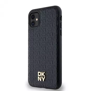 DKNY DKHMN61PSHRPSK iPhone 11 / XR 6.1 inch Black Hardcase Leather Monogram Pattern Metal Logo MagSafe