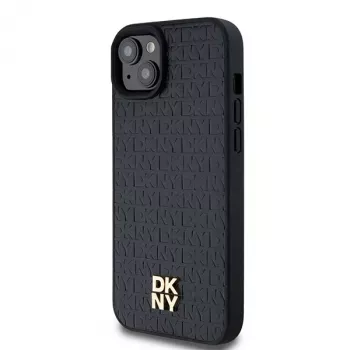 DKNY DKHMP15MPSHRPSK iPhone 15 Plus / 14 Plus 6.7 inch Black Hardcase Leather Monogram Pattern Metal Logo MagSafe
